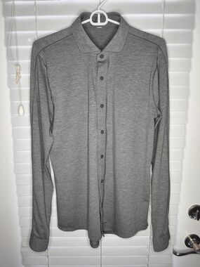 Lululemon Men Rival Button Down Shirt Medium Grey Heather Performance Tech Golf